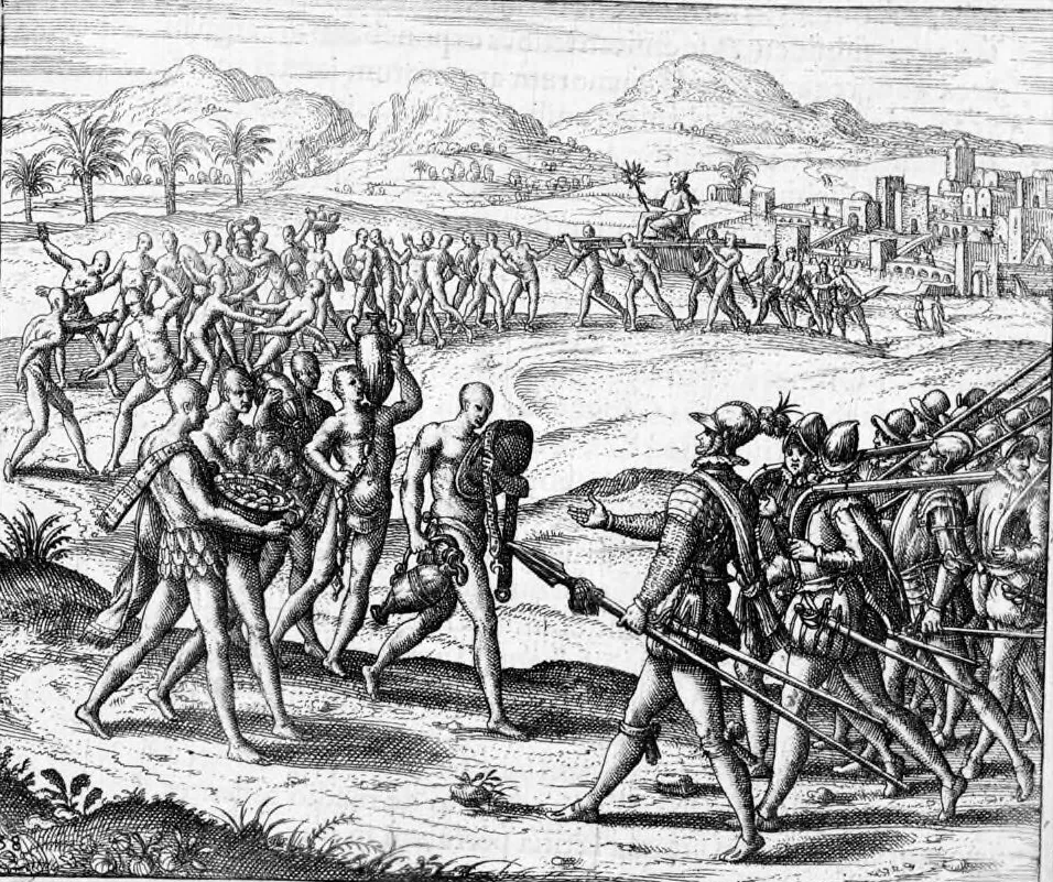 Gravat: soldats espanyols i indígenes a Tepeaca.